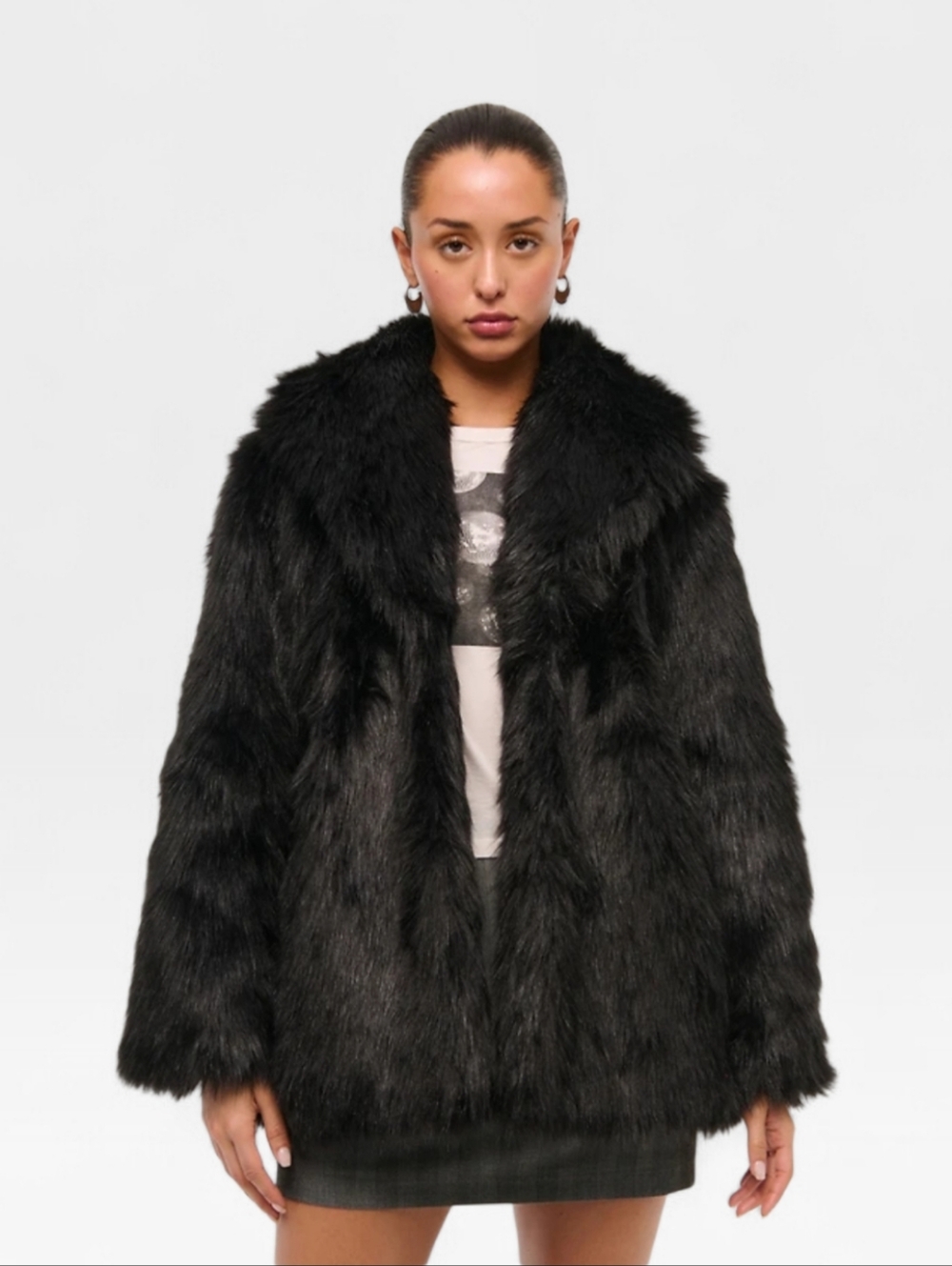 NWT Abercrombie & Fitch Black Faux Fur Shawl Collar Jacket Coat Medium New